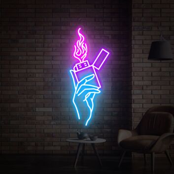 Brighten Up Your Bar, Office, or Living Room with the Smoking Hand With Lighter Neon Sign Wall Decor Gifts.