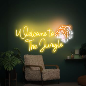 Elevate Your Space: Welcome To The Jungle Welcome Sign Green Led Light Signs Perfect for Bars, Home Decor, and Themed Events.