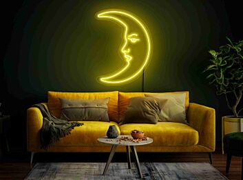 Transform Your Space into a Celestial Oasis with the Moon Face Neon Sign - Perfect for Bedrooms, Bars, Weddings, and More!