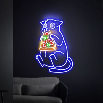 Brighten Your Space with Cat Eating Pizza Led Neon Sign - Perfect for Home Decor, Pizza Shops, and Fun Gatherings