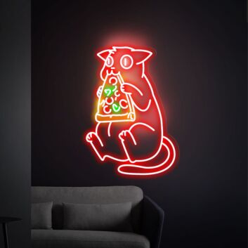 Brighten Your Space with Cat Eating Pizza Led Neon Sign - Perfect for Home Decor, Pizza Shops, and Fun Gatherings