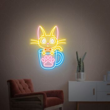 Enhance your living space or celebrate in style: Perfect for bedroom ambiance, office flair, or party vibes with Cat In A Cup Led Neon Sign Bedroom Decor.