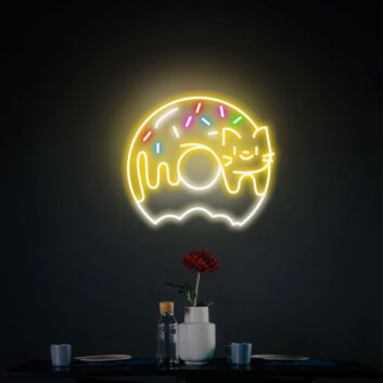 Add a quirky twist to your cafe or bakery with the Cute Donut Cat Led Neon Sign Sweet Donuts Sign Wall Decor, perfect for creating a whimsical atmosphere.