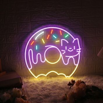 Add a quirky twist to your cafe or bakery with the Cute Donut Cat Led Neon Sign Sweet Donuts Sign Wall Decor, perfect for creating a whimsical atmosphere.