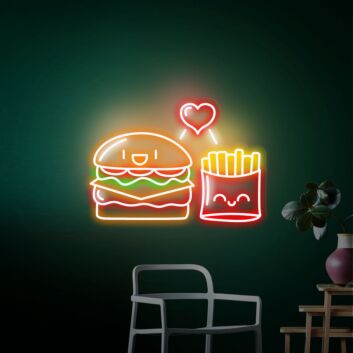 Brighten Your Restaurant, Kitchen, or Bar: Hamburger Fries Led Neon Sign for Iconic Business Logos and Trendy Decor.