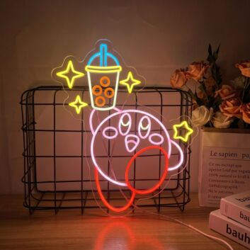 Elevate Your Space: Kirby Bubble Tea Neon Wall Art for Cafes, Home Kitchens, and Boba Shops - The Ultimate LED Neon Sign for Beverage Lovers.