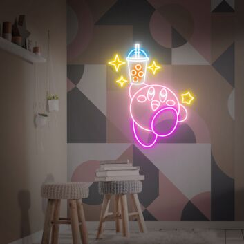 Elevate Your Space: Kirby Bubble Tea Neon Wall Art for Cafes, Home Kitchens, and Boba Shops - The Ultimate LED Neon Sign for Beverage Lovers.