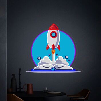Brighten Your Child's Space and Celebrations: Rocket Wall Art Decor Rocket Launching LED Neon Sign for Kids' Room, Parties, and Playrooms.