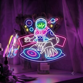 Elevate Your Space Adventure: Spaceman LED Neon Sign DJ Astronaut Neon Light Sign Wall Art for Home, Office, and Entertainment Venues.