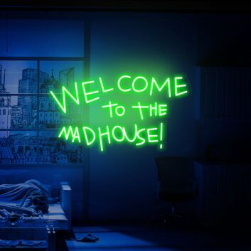 Brighten Your Bar, Office, and Home Décor with the "Welcome To The Madhouse" LED Neon Sign - The Perfect Moving Gift for Any Space!