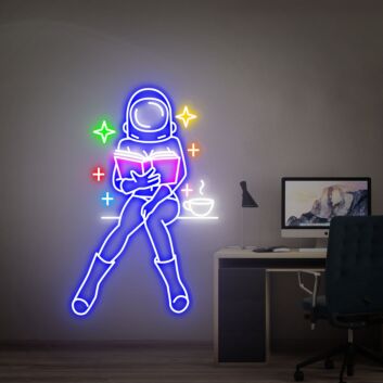 Astronaut Reading a Book with Coffee LED Neon Sign