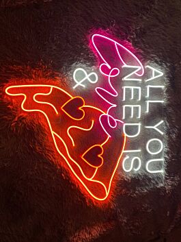 Brighten Your Space with the All I Need Is You And Pizza Led Neon Sign - Perfect for Home Decor, Office Environments, Pizza Places, or Celebratory Events.