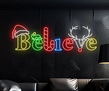 Brighten Your Festive Celebrations: Believe Christmas Hat Led Neon Sign Candy Cane Christmas Neon Sign for Home Decor, Office Festivities, and Holiday Parties.