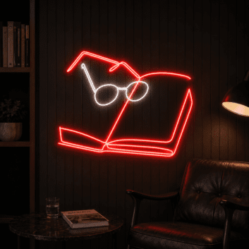 Brighten Up Your Reading Nook and Add Flair to Book-Themed Parties with the Book With Glasses Led Neon Sign Book Hanging Led Neon Lightbook Lover Deco.