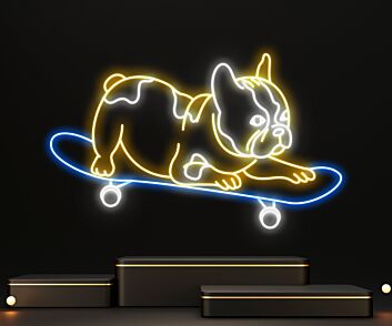 Brighten Your Space: Bulldog Skateboarding Led Neon Sign, Perfect for Home Decor, Bars, Offices, and Skate Shops.
