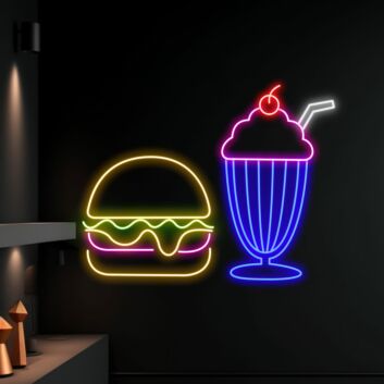 Brighten Your Restaurant, Bar, or Kitchen: The Burger And Shake Led Neon Sign - Perfect for Food-Inspired Spaces and Events!