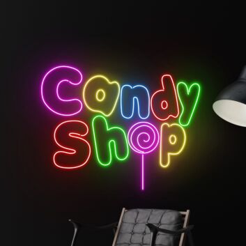 Brighten Your Candy Shop or Sweeten Your Home Decor with Custom Name Candy Shop LED Sign - Perfect for Parties, Weddings, and Retail Displays.