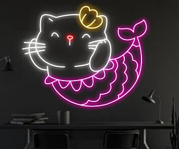 Bring Whimsy to Your Nursery, Spa, or Store with Cat Mermaid Decor Led Neon Light Cat Spa Led Light Nursery Deco.