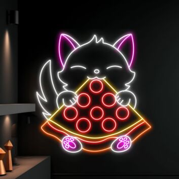 Brighten Your Space: Cat Pizza Logo for Unique Home, Office, or Restaurant Decor - Perfect for Theme Parties and Cozy Corner Installs.