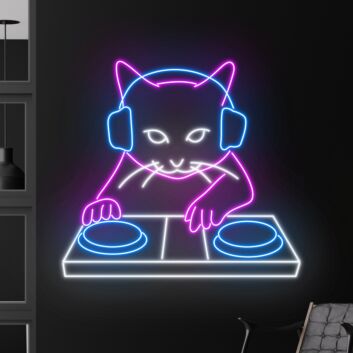 Bring the Beat to Your Space with Cat Playing DJ LED Sign - A Perfect Neon Light for Home, Bars, Clubs, and Cat Lovers&#039; Gatherings.