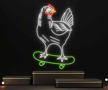 Bring Fun to Your Space: Chicken Skateboarding Led Neon Sign, Perfect for Home Decor, Bars, and Birthday Celebrations.