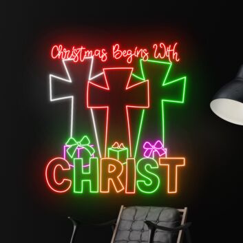 Enhance Your Holiday Celebrations and Decor: Christmas Begins With Christ Led Neon Sign for Homes, Stores, and Church Events.