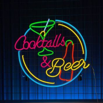 Brighten Your Bar, Store, or Home Entertainment Space with the Cocktails And Beer Logo Led Neon Sign - The Ultimate Drinking Decor for Any Occasion.
