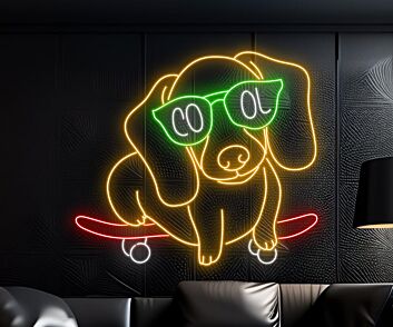 Brighten Up Your Bar or Bedroom with the Cool Dachshund Skateboarding LED Neon Sign - Perfect for Dog Lovers and Skate Enthusiasts
