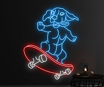 Brighten Your Space: Cool Dachshund Skateboarding Led Neon Sign, Perfect for Home Decor, Bars, and Pet-Friendly Cafes.