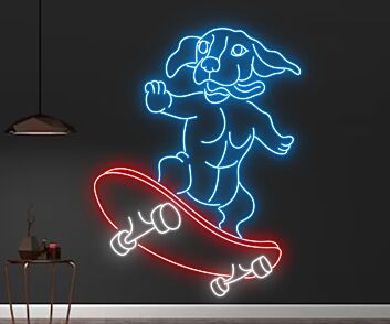Brighten Your Space: Cool Dachshund Skateboarding Led Neon Sign, Perfect for Home Decor, Bars, and Pet-Friendly Cafes.