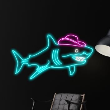 Brighten Your Space with Versatility: Cowboy Shark Led Neon Sign, Perfect for Home Decor, Bars, and Unique Events.
