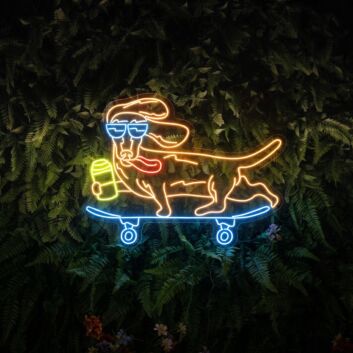 Brighten Up Your Home, Office, or Bar: Cute Dog Skateboarder Led Sign Cool Dachshund Neon Light for Stylish Room and Club Decor