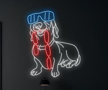 Brighten Up Your Restaurant, Bar, or Kitchen with Dachshund Eat Sausage Led Neon Sign - Perfect for Food Decor and Whimsical Ambiance.