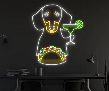 Brighten Your Space: Dachshund Eat Tacos And Drink Margarita Led Neon Sign, Perfect for Home Decor, Bars, and Celebrations.