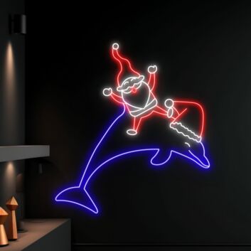 Bring Festive Joy to Your Home, Office, or Holiday Party with the Dolphin Santa Christmas LED Neon Sign - Perfect for Animal Lovers and Christmas Decoration Enthusiasts Alike!