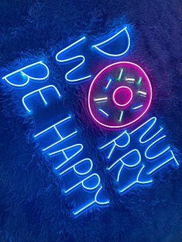 Brighten Your Donut Shop and Celebrate in Style with the Donut Worry Be Happy LED Neon Sign - Perfect for Home, Weddings, and Parties Wall Decor