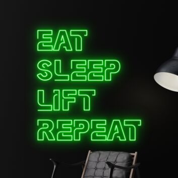 Elevate Your Gym, Office, or Home Decor with the Inspirational "Eat Sleep Lift Repeat" LED Neon Sign - Perfect for Fitness Enthusiasts and Motivational Spaces