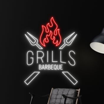 Brighten Up Your Deck or Man Cave with the Grills Barbeque Led Neon Sign - The Ultimate Custom Grill BBQ Neon Light for Outdoor Parties, Bars, and Home Decor.
