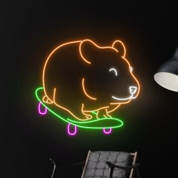 Brighten Up Your Space: Cute Hamster Skateboarding LED Neon Sign, Perfect for Home Decor, Office Vibes, and Party Fun
