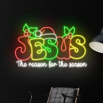 Brighten Your Holidays: Jesus The Reason For The Season Led Neon Sign for Festive Home Decor, Office Celebrations, and Christmas Gatherings.