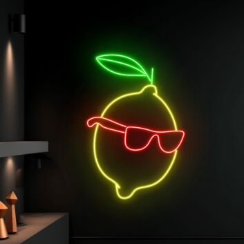 Brighten Up Your Space: Lemon Glasses Led Neon Sign, Perfect Custom Cute Fruit Led Light for Bars, Home Decor, and Lively Parties.