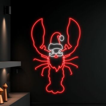 Lobster Christmas Hat Led Neon Sign Sea Animal Lover Neon Light Sea Food Lover Decor
