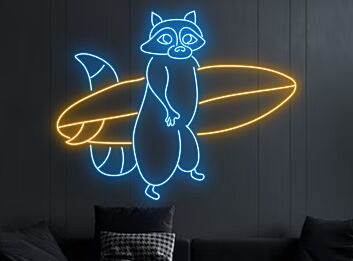 Raccoon Hold Surfboard Led Neon Sign