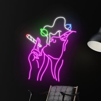 Woman in Cowboy Hat Smoking LED Neon Sign