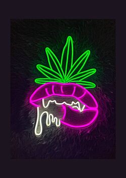 Sexy Lips Bite Smoking Leaf Led Neon Sign Smoking Open Welcome Decor Led Sign