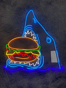 Shark Eat Hamburger Led Neon Sign Funny Shark Led Sign Cool Shark Neon Light