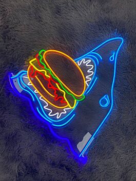 Shark Eat Hamburger Led Neon Sign Funny Shark Led Sign Cool Shark Neon Light