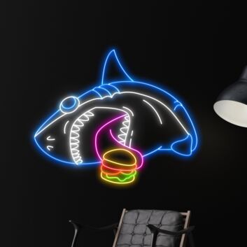 Shark Eat Hamburger Led Neon Sign Funny Shark Led Sign Cool Shark Neon Light Bakery Shop