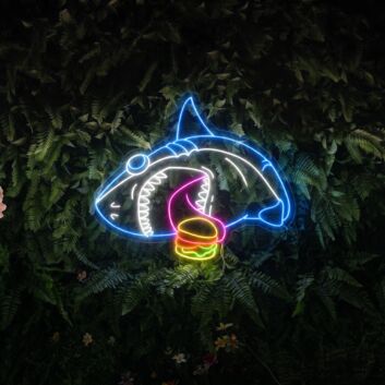 Shark Eat Hamburger Led Neon Sign Funny Shark Led Sign Cool Shark Neon Light Bakery Shop