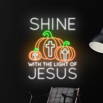 Shine With The Light Of Jesus Led Neon Sign Pumpkin Sign Christmas Decor Led Neon Sign
